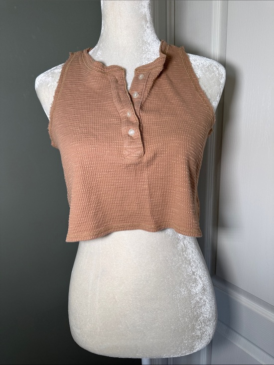 aerie Tops - Aerie Waffle Knit Cropped Tank Top Henley Brown Size Small